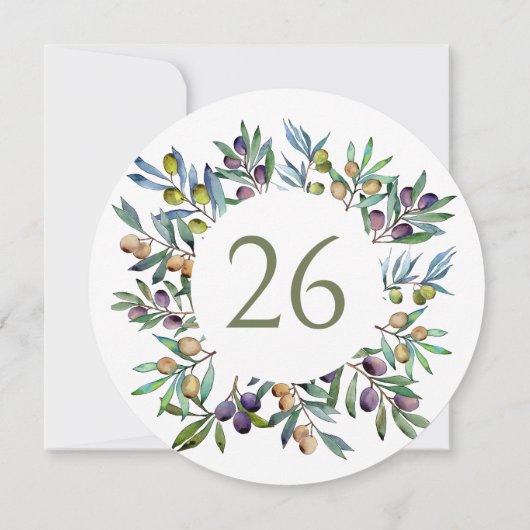 Invitation Branches d'olivier vert Cercle toscan Numéro de ta (Dos)