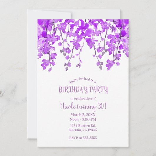 Invitation Branches d'orchidée violette Fête d'anniversaire f (Devant)
