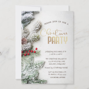 Invitation Branches élégantes d'arbre de pin enneigées pour N