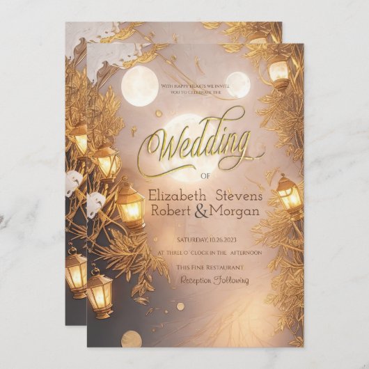 Invitation Branches élégantes Mariage de lanterne rustique (Devant / Derrière)