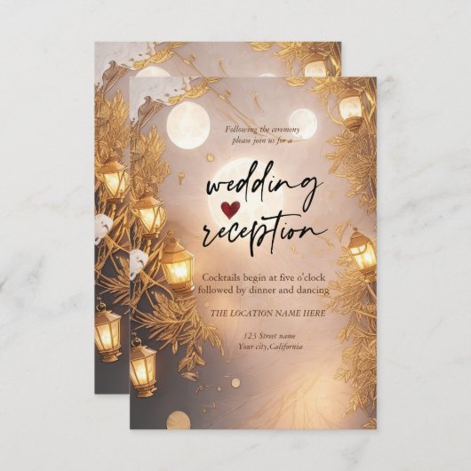 Invitation Branches élégantes Réception Rustique Lanterne (Devant / Derrière)