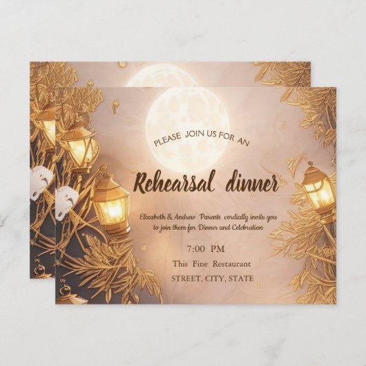 Invitation Branches élégantes Repas Rustique de lanterne (Devant / Derrière)