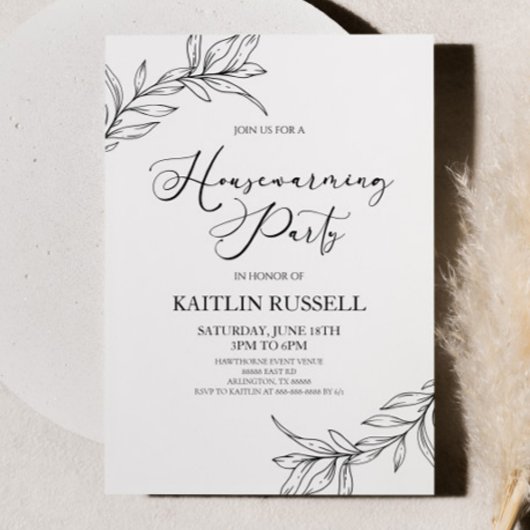 Invitation Branches feuilles Minimaliste House Party