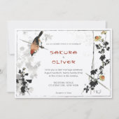 Invitation Branches japonaises d'oiseaux Feuilles Vintages (Devant)
