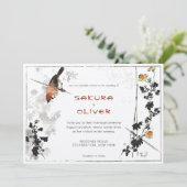 Invitation Branches japonaises d'oiseaux Feuilles Vintages (Debout devant)