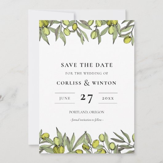Invitation Branches olives modernes Enregistrer la date (Devant)