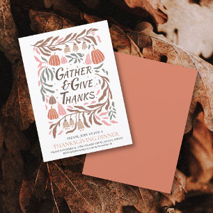 Invitation Branches rétro et citrouilles tombent Thanksgiving