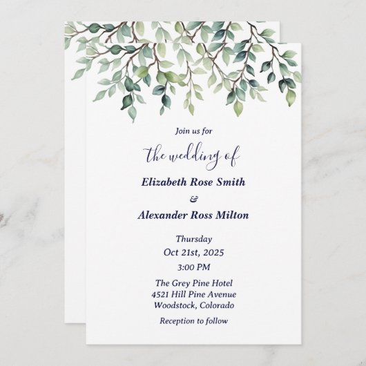 Invitation Branches simples et élégantes de mariage feuille (Devant / Derrière)