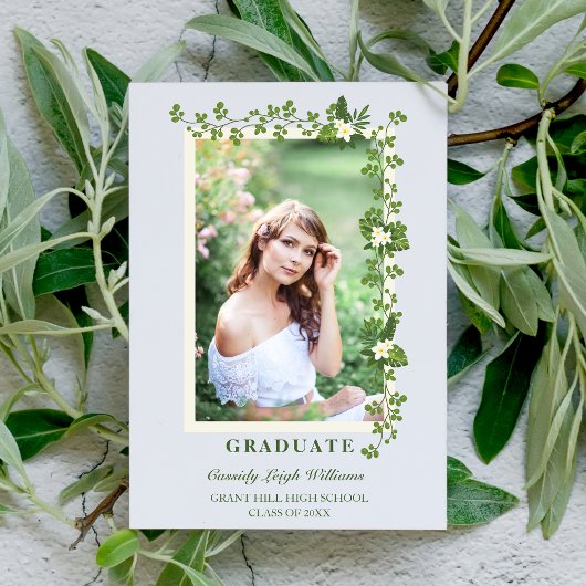 Invitation Branches tropicales & Fleurs blanches Graduation