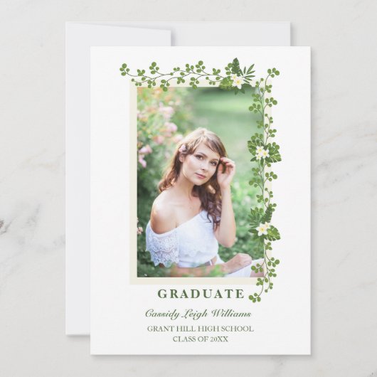 Invitation Branches tropicales & Fleurs blanches Graduation (Devant)