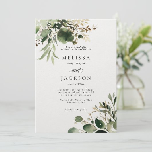 Invitation Branches vertes et Mariage de crème (Debout devant)