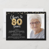 Invitation Bravo 80 ans Photo Script Balloon Confetti (Devant)
