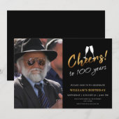 Invitation Bravo à 100 ans d'or noir photo d'anniversaire (Devant / Derrière)