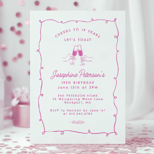 Invitation Bravo à 19 ans Doodle Whimsical Rose