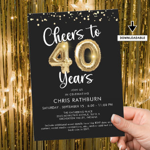Invitation Bravo à 40 ans Ballons Confetti