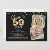 Invitation Bravo à 50 ans2 Photos Script Balloon Confetti (Devant)