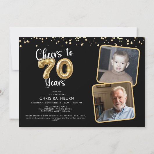 Invitation Bravo à 70 ans 2 Photos Script Balloon (Devant)