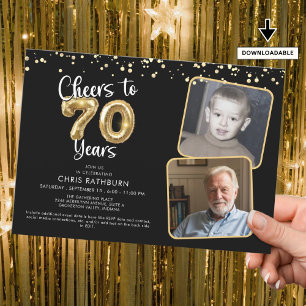 Invitation Bravo à 70 ans 2 Photos Script Balloon