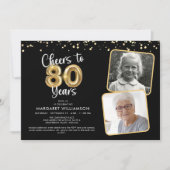 Invitation Bravo à 80 ans2 Photos Script Balloon Confetti (Devant)