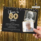 Invitation Bravo à 80 ans2 Photos Script Balloon Confetti