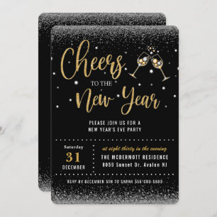 Invitation Bravo à la fête de la Saint-Sylvestre Black Gold 
