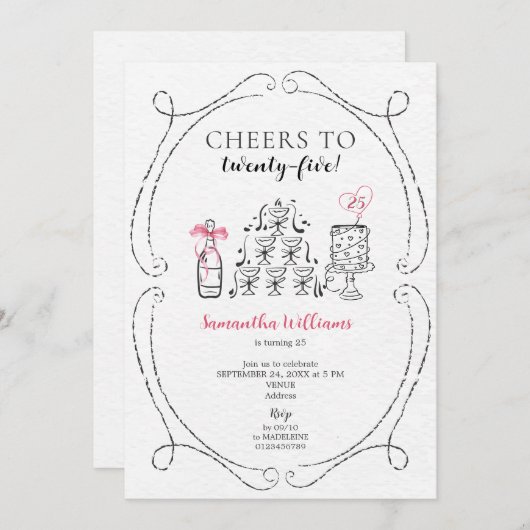 Invitation Bravo à la fille d'anniversaire Bubbly Champagne T (Devant / Derrière)