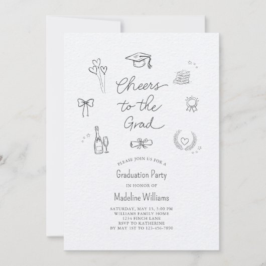 Invitation Bravo à la Grad Whimsical Doodle Grad Grad Grad (Devant)