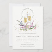 Invitation Bravo à l'amour Vins d'or Verres Fiançailles Flora (Devant)