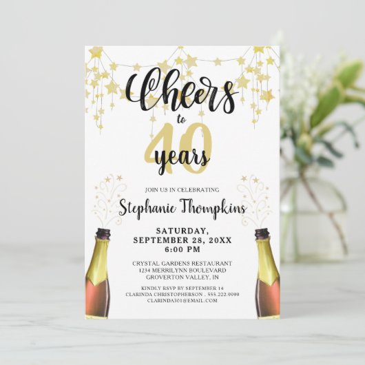 Invitation Bravo à # Years Black Gold Stars Script (Debout devant)