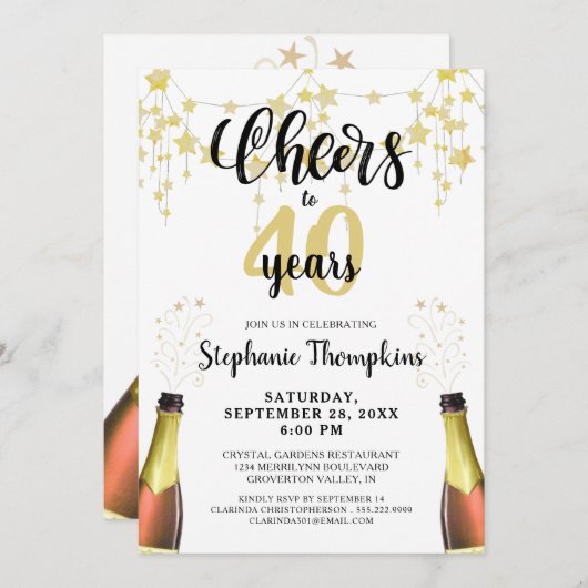 Invitation Bravo à # Years Black Gold Stars Script (Devant / Derrière)