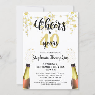 Invitation Bravo à # Years Black Gold Stars Script