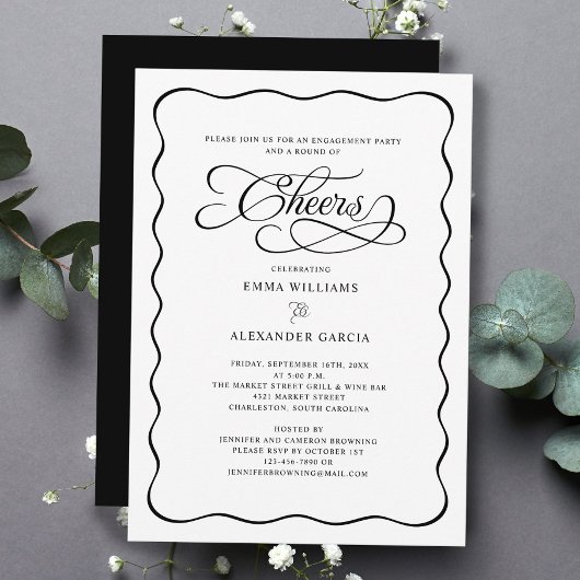 Invitation Bravo Mariage Engagement Party Wavy Frame