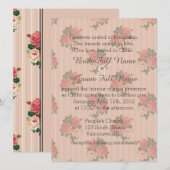 Invitation Brayures florales roses rose chrétien, religieux (Devant / Derrière)