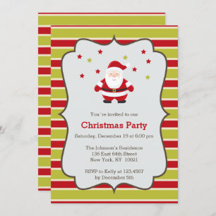 Invitation Brayures rouges et vertes et fête de Noël Père Noë