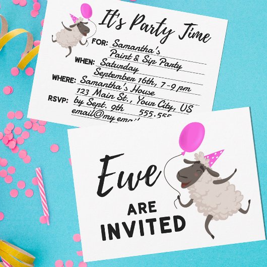 Invitation Brebis Rose est invité à toutes les fêtes