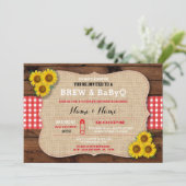 Invitation Brew & BABYQ Baby shower rouge Burlap Sunflower (Debout devant)