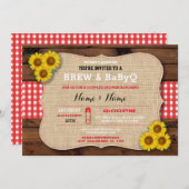 Invitation Brew & BABYQ Baby shower rouge Burlap Sunflower (Devant / Derrière)