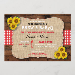 Invitation Brew & BABYQ Baby shower rouge Burlap Sunflower