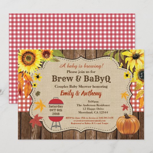 Invitation Brew et BabyQ pour couples rustic beer (Devant / Derrière)