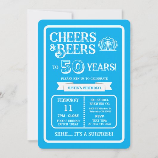 Invitation Brewery Surprise 50 ans de Cheers et de Bières (Devant)