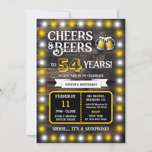 Invitation Brewery Surprise Cheers and Beers to 54 Years (Devant)