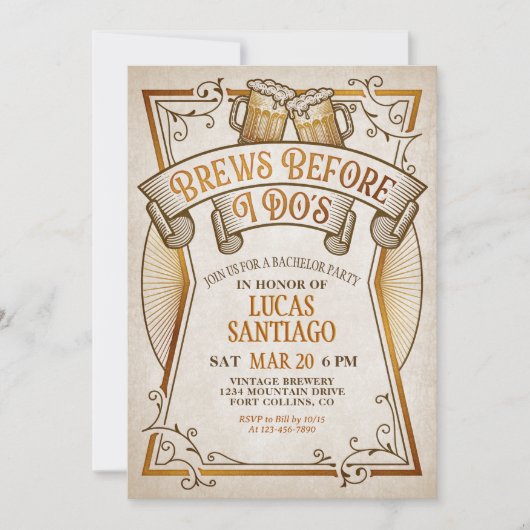 Invitation Brews Before I Do's Bachelor Party (Devant)