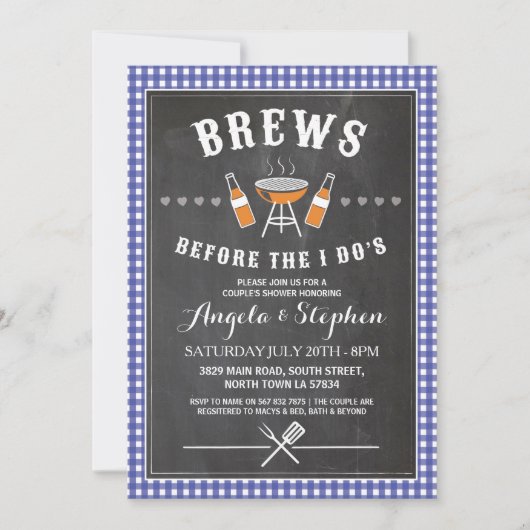 Invitation Brews Before The I Do's Blue Fiançailles Invitatio (Devant)
