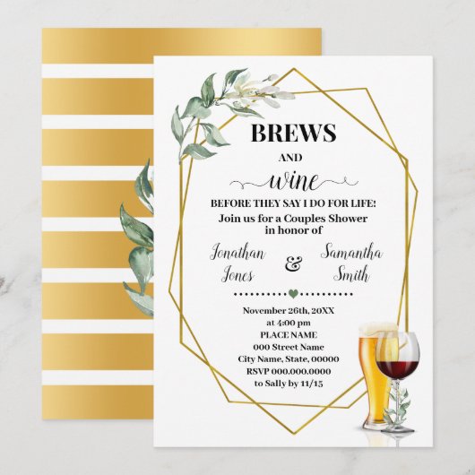 Invitation Brews & Wine avant de faire Fête des mariées verte (Devant / Derrière)