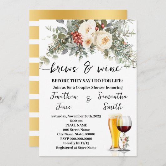 Invitation Brews & Wine Before I do Winter Couples Shower (Devant / Derrière)