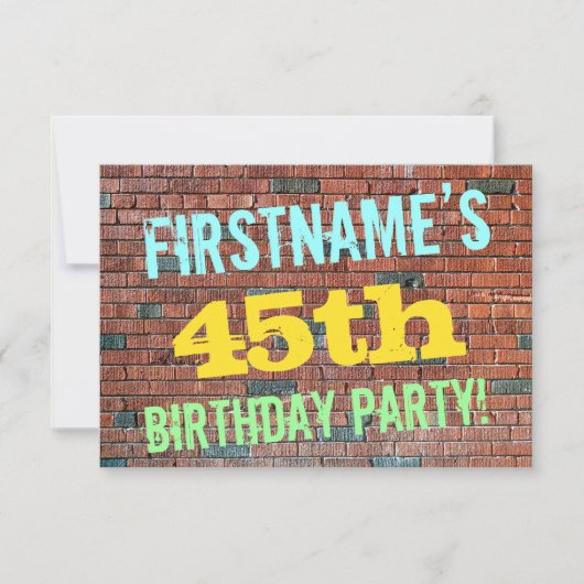 Invitation Brick Wall Graffiti Inspecred 45th Birthday + nom (Devant)