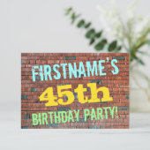 Invitation Brick Wall Graffiti Inspecred 45th Birthday + nom (Debout devant)