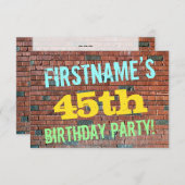 Invitation Brick Wall Graffiti Inspecred 45th Birthday + nom (Devant / Derrière)