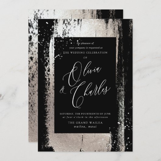 Invitation Bricolage, Faux Metallic Brush Stroke (Devant / Derrière)