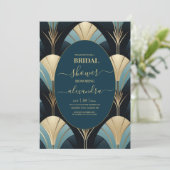 Invitation Bridal Art Déco Bleu et Or sophistiquée (Debout devant)